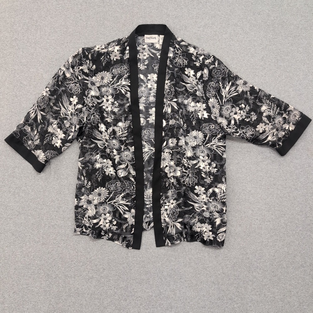 Bon Worth Black Floral Print Kimono Cover Women LP - Picture 1 of 3